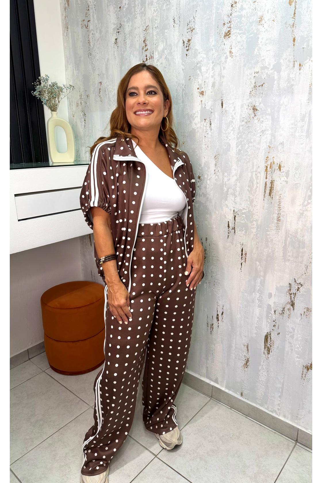 Polka dot Zip Up Vest & Wide Leg Set